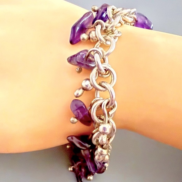Estate Amethyst Solid Sterling Silver Toggle Bracelet 925 33 Grams 🔥 - Picture 1 of 4